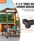 Heavy Duty 4x4 Pergola Brackets Kit with 3-Way Corner Design used in outdoor wooden structure with dimensions shown