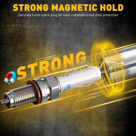 Illustration of All In One Pro Grade Spark Plug Socket Set With Three Eighths Inch Drive Magnetic Swivel Sockets And Torque Wrench
