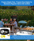 Five Foot Propane Adapter Hose With Regulator And 90 Degree Elbow For Tabletop Griddles Connects 1lb To 40lb Tanks