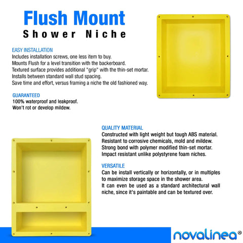 Two Tier Recessed Shower Niche 16 By 20 Inches, Mounting Screws Included, Flush Mount With 1/2 Inch Backerboard, Ready To Tile version