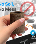 Hand holding peat pellet from Indoor Hydroponic Herb Garden With 4000K Grow Lights Easy Control Panel Water Stick No Soil Mess Free Design Height Adjustable Grows Up To Six Plants Smart LED Indoor Garden For Fresh Herbs