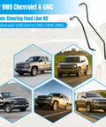 Power Steering Rack And Pinion Transfer Line Kit For Chevy And GMC Silverado Sierra 1500 Nut Style Fittings Direct Replacement For RWD Trucks With Durable Steel Lines Easy Install Fits Classic Models, black steel lines