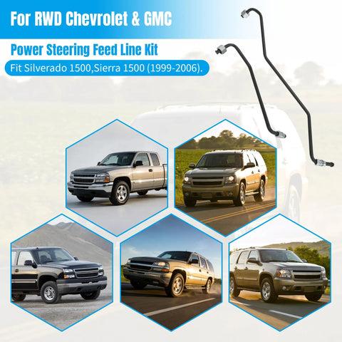 Power Steering Rack And Pinion Transfer Line Kit For Chevy And GMC Silverado Sierra 1500 Nut Style Fittings Direct Replacement For RWD Trucks With Durable Steel Lines Easy Install Fits Classic Models, black steel lines