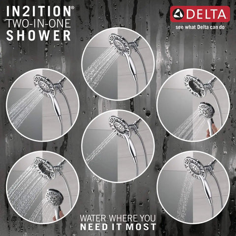 Linden 17 Series Dual Function Shower Faucet Trim Kit with In2ition 4 Spray 2 in 1 Handheld Shower Head and Hose, Chrome Finish.