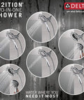 Linden 17 Series Dual Function Tub And Shower Trim Kit With In2ition 4 Spray 2 In 1 Dual Handheld Shower Head And Hose Chrome Finish Valve Not Included, showcasing multiple spray settings.