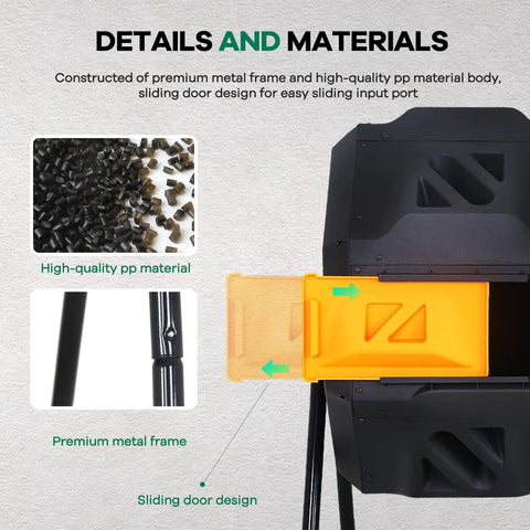 Dual Chamber 42 Gallon Outdoor Compost Tumbler Rotating Bin BPA Free For Garden Yard with sliding door and metal frame