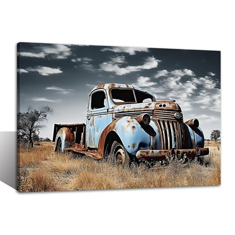 Old Blue Truck Wall Art Canvas Print Vintage Car Rustic Pickup Farmhouse Decor For Kitchen And Country Living Walls 12x18 Inch