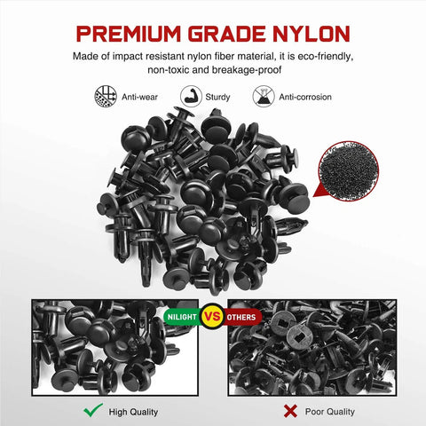 Universal Car Retainer Clip Kit With Remover, 120 Pieces In Four Sizes 6.3mm 8mm 9mm 10mm Nylon Push Rivets quality comparison