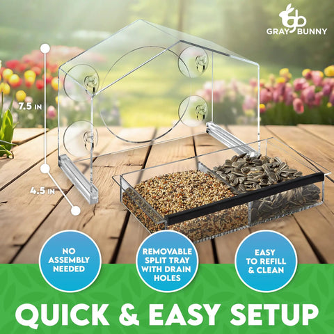 Window Bird Feeder With Ultra Strong Suction Cups For Easy Backyard Birding Clear Acrylic Body With Drain Holes And Removable Tray Large Seed Capacity Great Gift For Grandma Grandpa Nature Lovers And Outdoor Bird Watchers