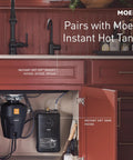 Moen Instant Hot SIP Faucet with Insulated Spout, Spot Resist Stainless, 2-Step Activation and Hands-Free Filling, Requires Tank (Sold Separately), IH7620SRS displayed above Moen Instant Hot Tank.