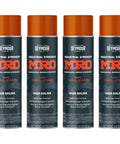 Four cans of Omaha Orange Heavy Duty High Solids Spray Paint For Pros Thick Even Coat Keeps Runs At Bay Oil And Gas Resistant