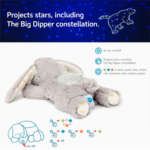Benny The Bunny Night Light And Star Projector For Babies, Cozy Sleep Aid with plush bunny and starry projection feature.
