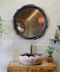 USZWBY Bathroom Vessel Sink Chinese-Style Creativity Bathroom Sink Above Counter Basin with a retro lotus design and faucet.