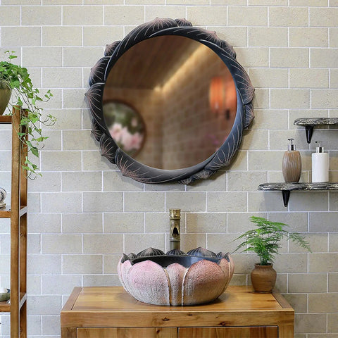 USZWBY Bathroom Vessel Sink Chinese-Style Creativity Bathroom Sink Above Counter Basin with a retro lotus design and faucet.