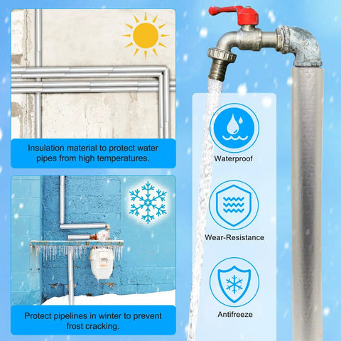 10 Pack Pipe Insulation Foam Tubes Three Quarters Inch Self Adhesive Pre Slit Aluminum Foil Covers For Spigot Outdoor Winter Pipes Sprinkler Water Heater Lines Freeze Protection ensuring waterproof and antifreeze in winter conditions.