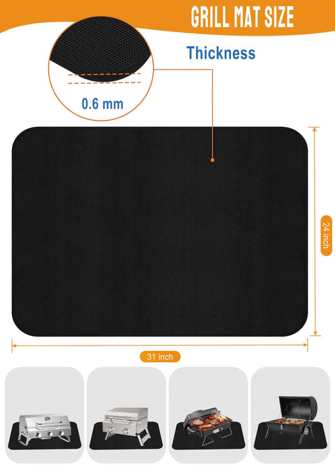 Large 24 By 31 Inch Heat Resistant Grill Mat For Countertops And Tables layout size chart with 0.6 mm thickness, protects grills