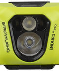 Enduro Pro USB Rechargeable Headlamp With 200 Lumen Output And 2080 Candela front view, yellow casing, LED lights visible