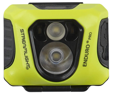 Enduro Pro USB Rechargeable Headlamp With 200 Lumen Output And 2080 Candela front view, yellow casing, LED lights visible