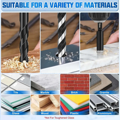 Diamond drill bits set, 30-piece, black; masonry bits for tile, marble, brick, granite, glass, wood, plastic, aluminum