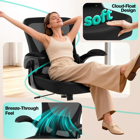 Ergonomic Breathable Mesh Desk Chair With Adjustable Lumbar Support And Flip Up Armrests High Back Boss Level Comfort For Office And Gaming Smooth Rolling Wheels All Day Use At Home Or In The Office