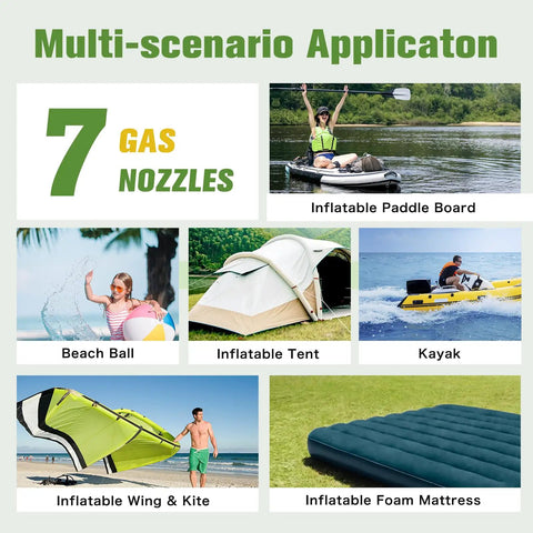 Multi-scenario use of Electric Paddle Board Pump 20 PSI High-Pressure Rechargeable SUP Air Pump with 7 gas nozzles