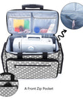 Detachable Dolly Sewing Machine Case With Rolling Tote And Removable Bottom Pad for Standard Sewing Machines, Gray Dots Design, open view