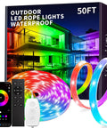 50ft Outdoor LED Strip Lights Waterproof IP68 RGB With Button And Bluetooth App Control, Music Sync, Timer, Exterior LED