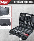 Professional Mechanics Tool Set With 1/4 Inch, 3/8 Inch And 1/2 Inch Drive Sockets, 202 Piece Kit open toolbox view