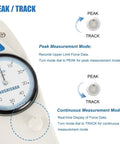 Pro Grade 100 Pound Push Pull Force Gauge With Calibration Certificate Tough ABS Shell Precise 0.5 Pound Resolution 10mm Stroke Great For Tension And Compression Testing Backed By Real Tech Support. Peak and track mode dial