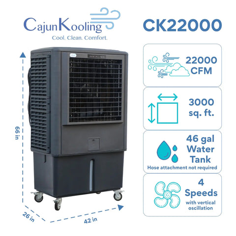 Industrial Swamp Cooler With 22000 CFM And 46 Gallon Water Tank, heavy-duty design for warehouses and outdoor events.