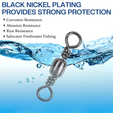 Barrel Swivels Fishing Set 200 Pcs Rolling Ball Bearing Swivels With Solid Ring Tackle Connector Copper Stainless Steel Black Nickel Gold Finish Sizes 2 4 6 8 10 For Lures Rigs, black nickel swivel