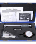 Accusize dial bore gauge set in blue case; 2.0–6.0 in range with 6 in stem and accessories.
