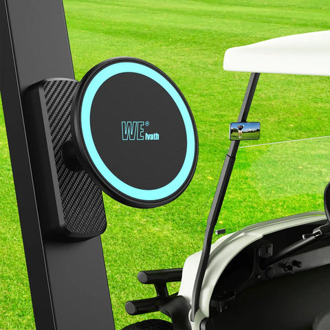 MagSafe Golf Cart Phone Mount With Ultra Strong Magnetic Suction That Holds Tight For iPhone Galaxy And Other Smartphones on cart