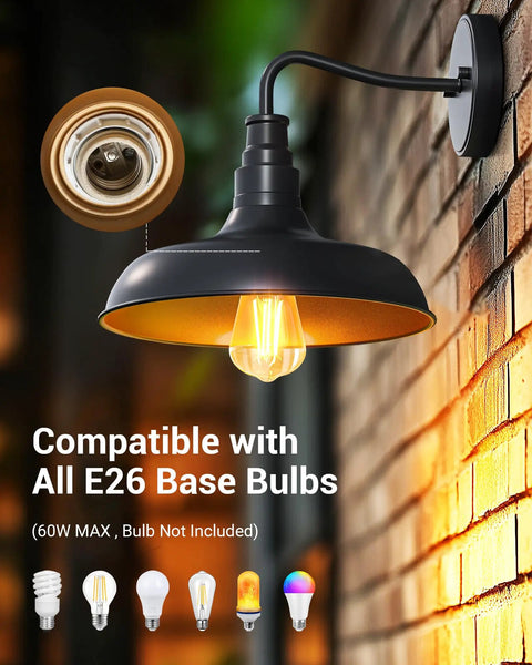 Gooseneck Barn Light Outdoor Wall Lantern Matte Black Exterior Sconce With Gold Interior Vintage Farmhouse Vibe Porch Light