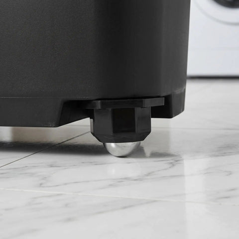 Self Adhesive Mini Casters Wheels Set For Kitchen Storage Boxes And Trash Cans on black bin on tile floor, stable, no scratch
