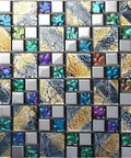 Dope Glass Mosaic Tile Iridescent Blue Purple Gold Textured Chrome Metallic Backsplash Sheet for Kitchen Bathroom Fireplace Accent Walls 6 Sq Ft Mesh Mounted Easy Install