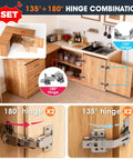 180 Degree And 135 Degree Half Overlay Corner Cabinet Hinges For Lazy Susan And Bifold Doors Space Saving Kitchen Cabinet Hardware Kit Easy Install Converts Tight Corner Cupboards Into Smooth Front Opening Storage, silver metal