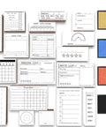 Super Rad 18 Piece Journal Stamps With Ink Pad Liven Up Your Bullet Planner Featuring Killer Calendars Daily Trackers And Grid Templates Perfect For Diary Planning Scrapbooking Crafts That Keep Your Routine Snappy, includes various mounted rubber stamps and ink pads.