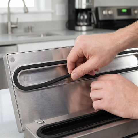 Universal Foam Gasket For Vacuum Sealer Upper Strip Replacement Tight Seal For Home And Commercial Food Packing Top Notch Elasticity Easy Fit Durable Pro Grade Foam Gasket For Maximum Sealing Power installed on stainless steel vacuum sealer