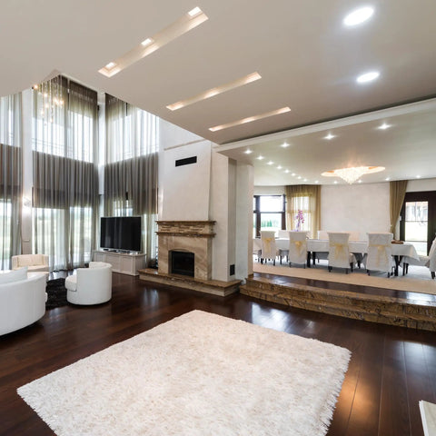 Living room with installed 4 Inch LED Recessed Downlight With Baffle Trim And E26 Base Dimmable 2700K Soft White