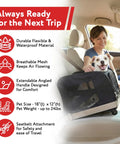 Rolling Pet Carrier With Wheels, Airline Approved Under Seat TSA Dog Cat Carrier in car with pet and seatbelt attachment