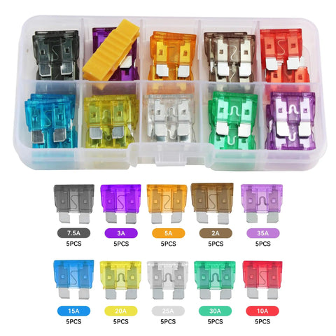 Grab This Essential Mini Blade Fuse Assortment Kit With An Integrated Extractor Tool For Hassle Free Under Hood Electrical Fixes That Let You Swap Blown Fuses In A Flash And Keep Your Rig Humming, displayed in clear organizer.