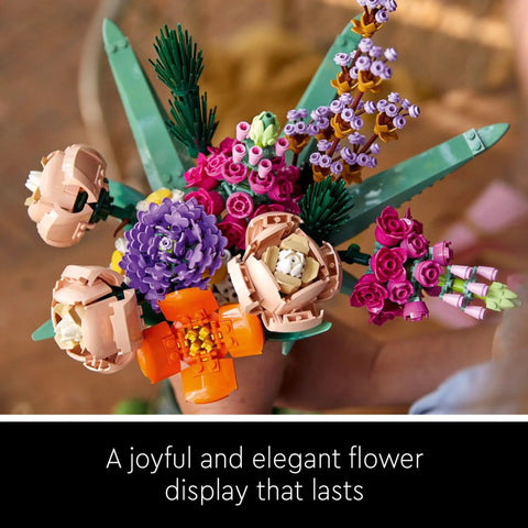 Botanical Flower Bouquet Building Kit With 15 Realistic Stems Like Roses Snapdragons Poppies Asters Daisies And Grasses For Adults A Dope Home Decor Craft Set That Feels Like A Real Life Florist Project., multicolor LEGO-style bouquet in hand, 36 cm tall