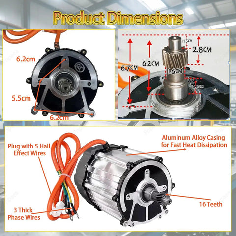 Street-Ready Electric Tricycle Motor Kit With Controller 48V 60V 72V Brushless Differential, 3000RPM 5-Hole 16-Tooth, 550W-2000W, Fits Tricycles And Four-Wheelers, Durable Aluminum Shell, Easy Retrofit For Smooth Rides; aluminum alloy casing, 16-tooth shaft