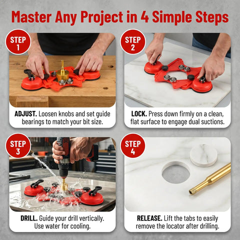 Coated Tile Hole Saw Kit With Dual Suction Cup Guide, 10-Piece Diamond Drill Bit Set step-by-step use demo for effective drilling