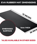 Heavy Duty 36x72 Inch EVA Rubber Workbench Mat 5mm Thick with embossed surface dimensions shown