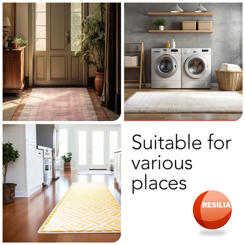 Industrial Deep Pile Carpet Runner With Crosshatch No Slip Vinyl Protector in entryway, laundry, and kitchen settings
