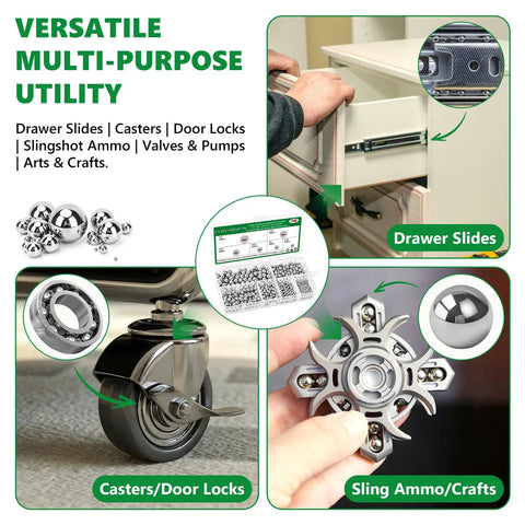 700 Piece Chrome Steel Bearing Balls Set G25 High Precision Imperial Sizes 1/4 7/32 3/16 5/32 1/8 3/32 for versatile utility