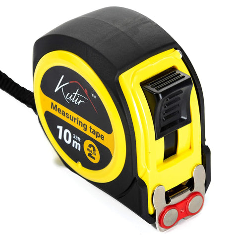 33 Ft Tape Measure With Magnetic Hooks And Fraction Markings Retractable Dual Sided Ruler with rubber case close-up