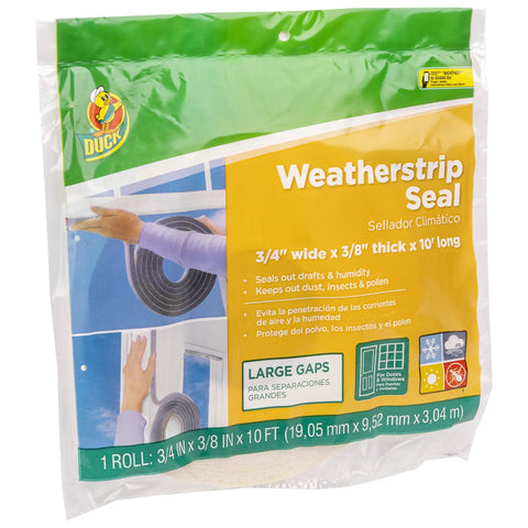 Packaging of Self Adhesive Foam Weatherstrip Seal For Large Gaps 3/4 Inch By 3/8 Inch By 10 Feet White with installation image
